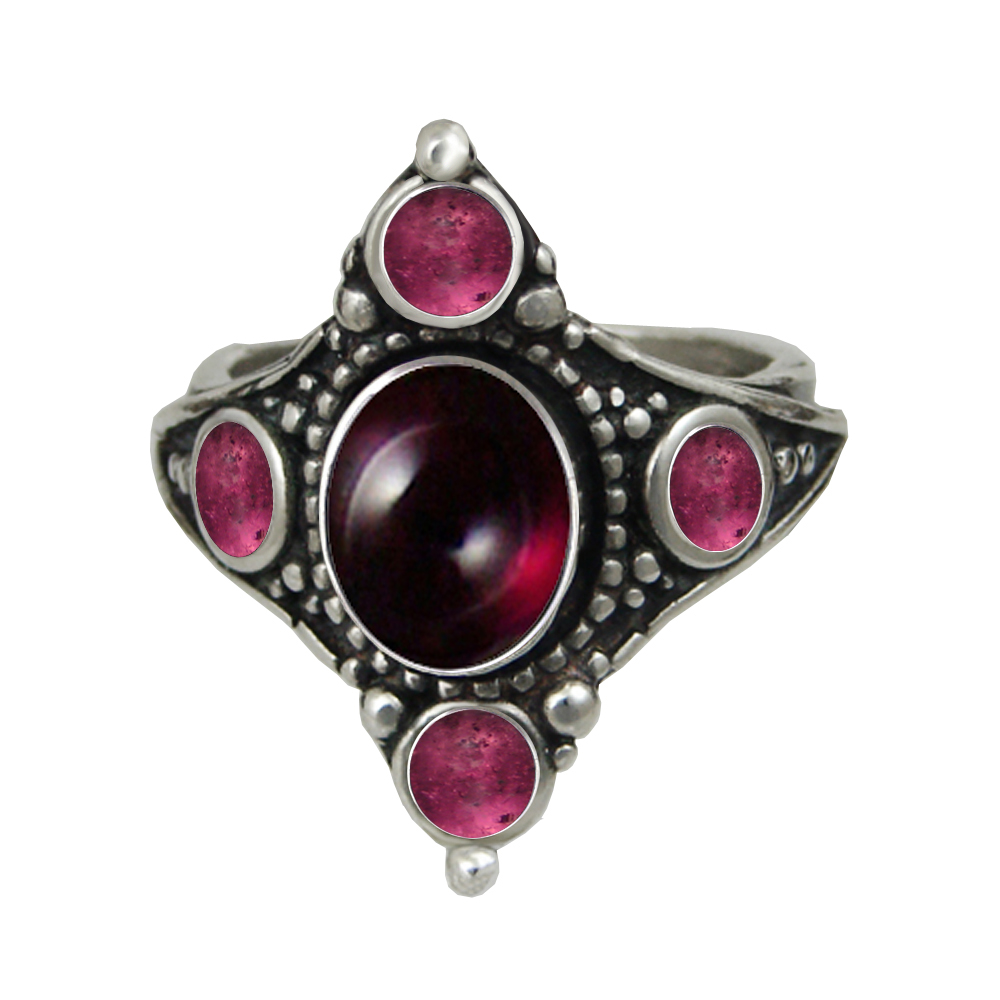 Sterling Silver Renaissance Queen's Ring With Garnet And Pink Tourmaline Size 10